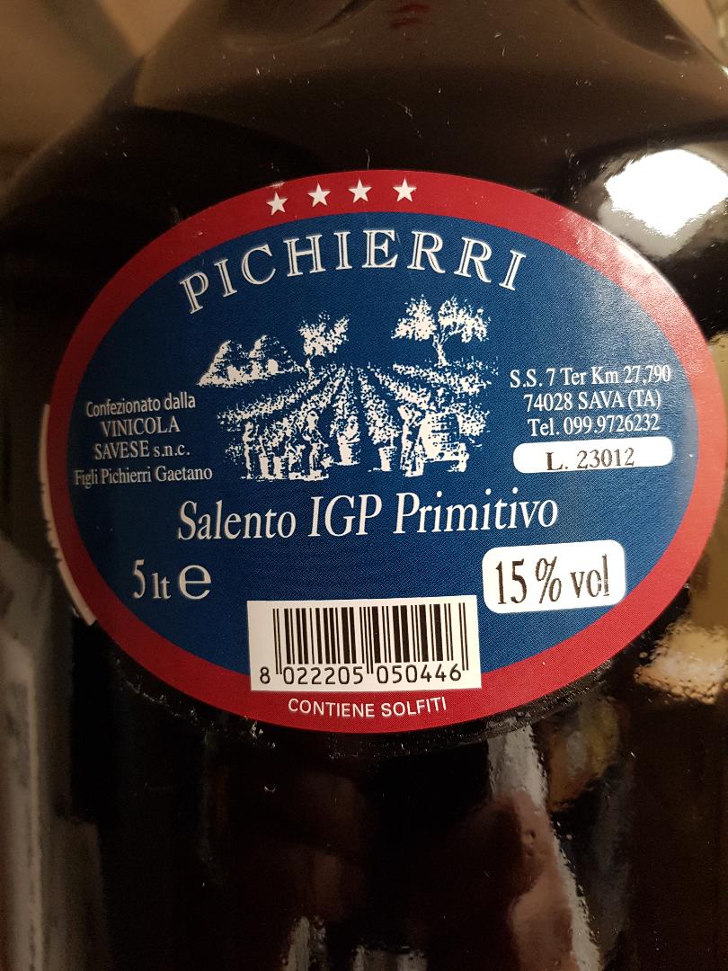5. Liter Salento IGP Primitivo Rosso Rotwein - Savese Pichierri